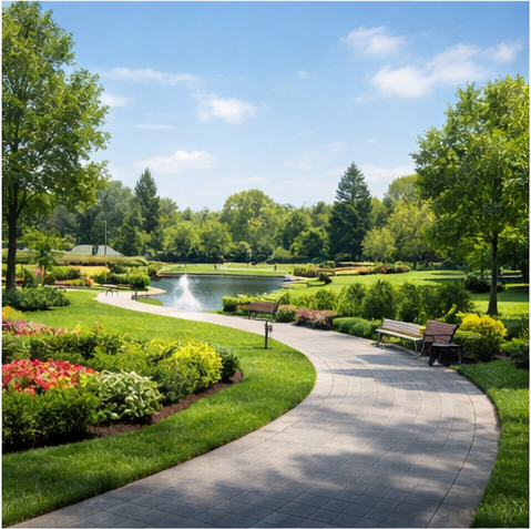 Açık alan ve peyzaj kullanımını temsil eden park ve bahçe görünümü