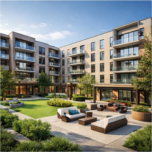 Site blokları ve ortak yaşam alanlarını temsil eden konut yerleşimi