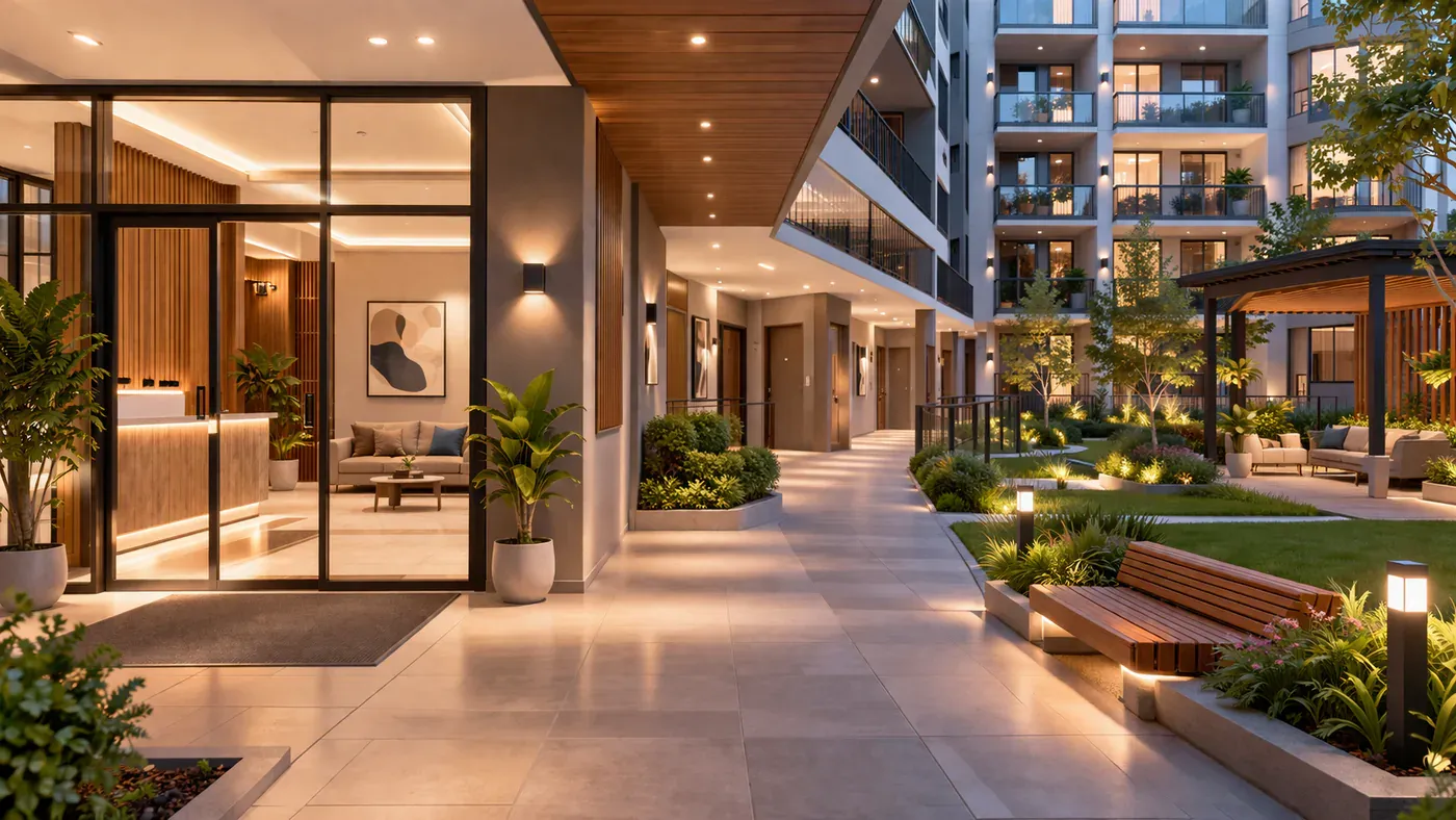 Site blokları ve ortak yaşam alanlarını temsil eden konut yerleşimi