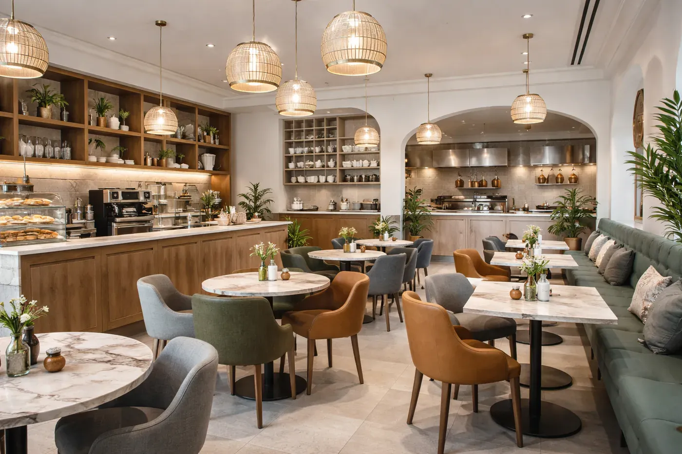 Restoran ve gıda alanı kullanımını temsil eden ticari mutfak görünümü